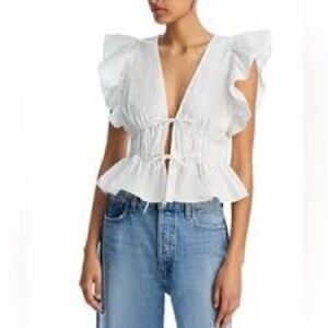 ZARA White Ruffle Sleeve Tie Front Blouse